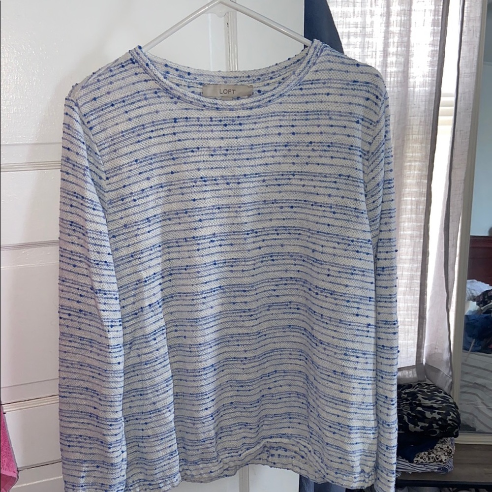 LOFT Blue and White Striped Sweater